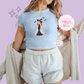 PRINTED SPOOKY ARIEL - WOMENS CROPPED RIBBED BABY TEE