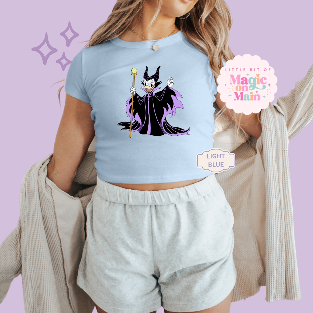 PRINTED MALEFICENT DAISY - WOMENS CROPPED RIBBED BABY TEE
