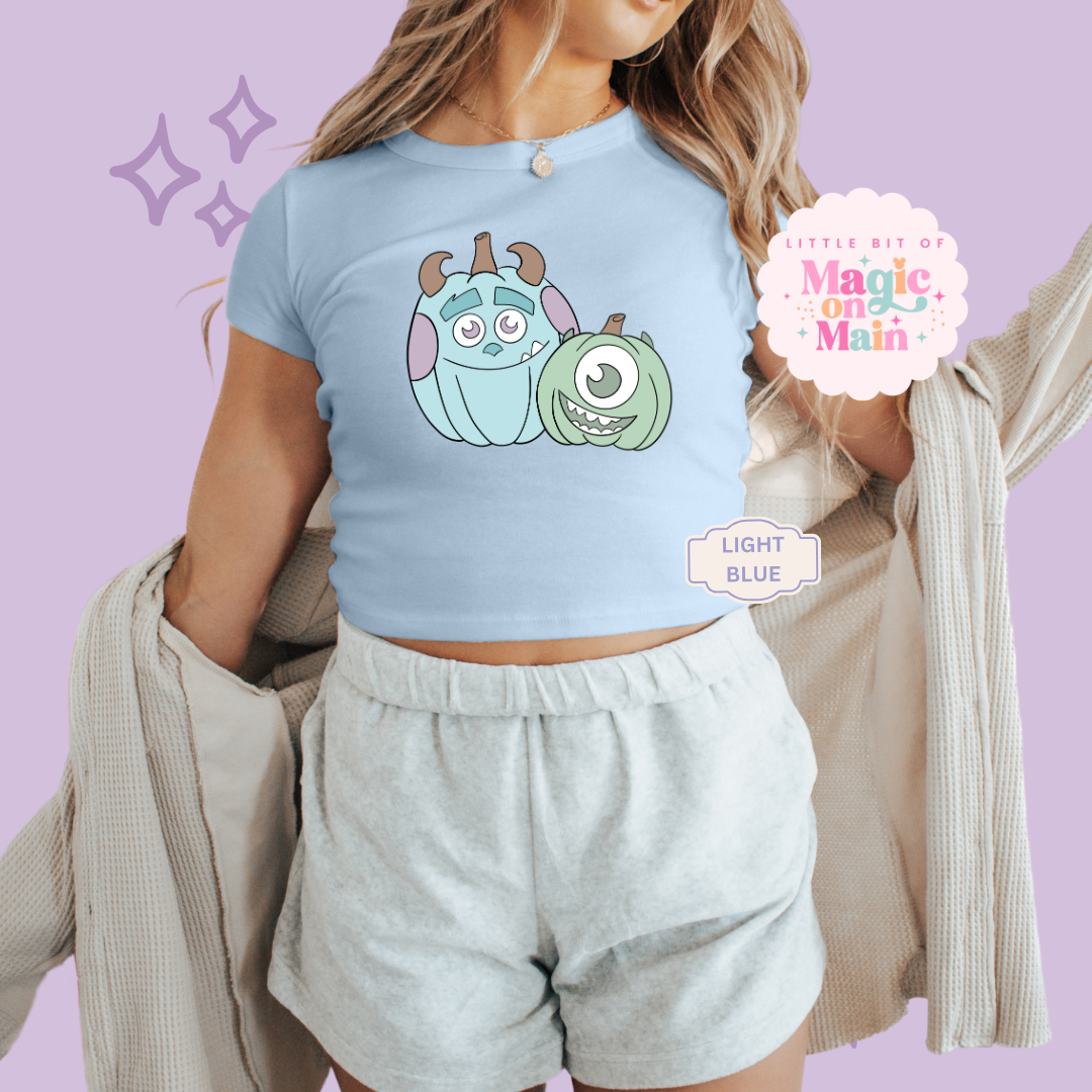 PRINTED MONSTER PUMPKINS - WOMENS CROPPED RIBBED BABY TEE