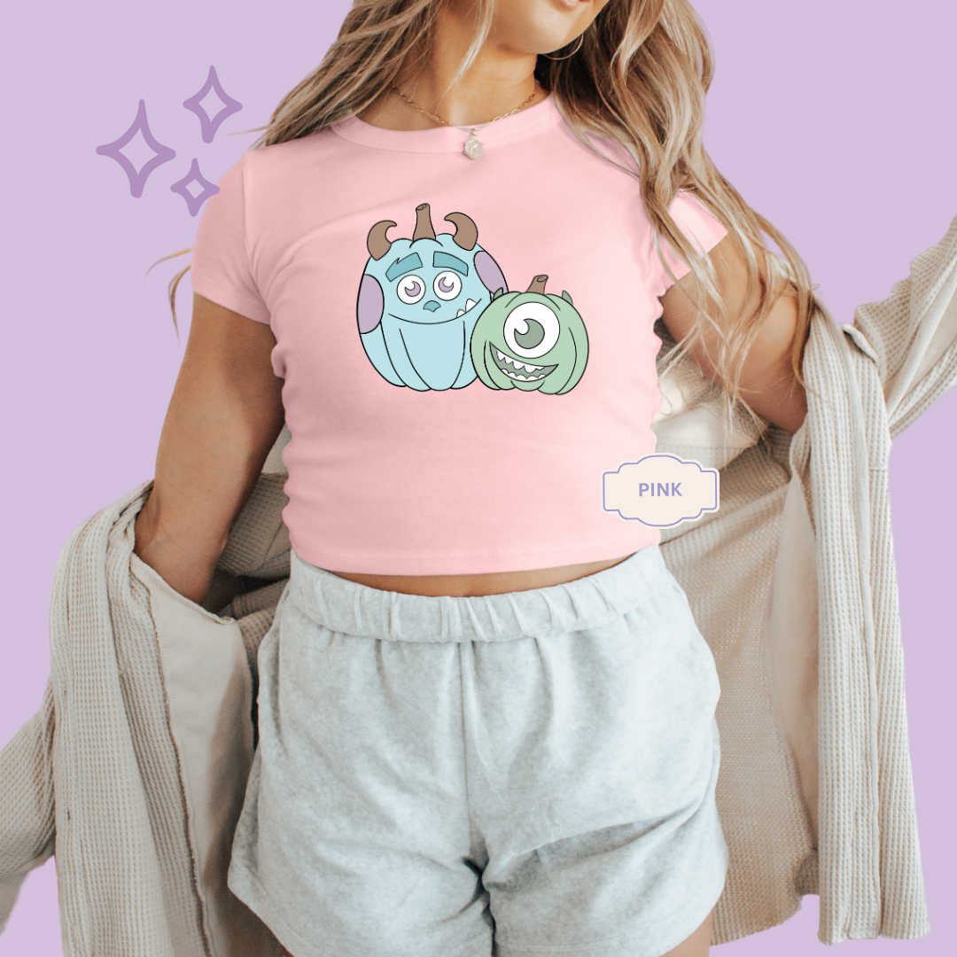 PRINTED MONSTER PUMPKINS - WOMENS CROPPED RIBBED BABY TEE