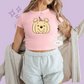 PRINTED POOH PUMPKIN - WOMENS CROPPED RIBBED BABY TEE