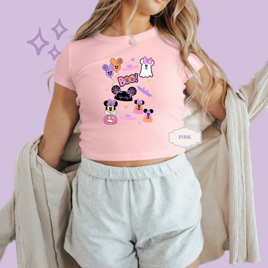 PRINTED SPOOKY ELEMENTS - EXCLUSIVE TO MoM - WOMENS CROPPED RIBBED BABY TEE