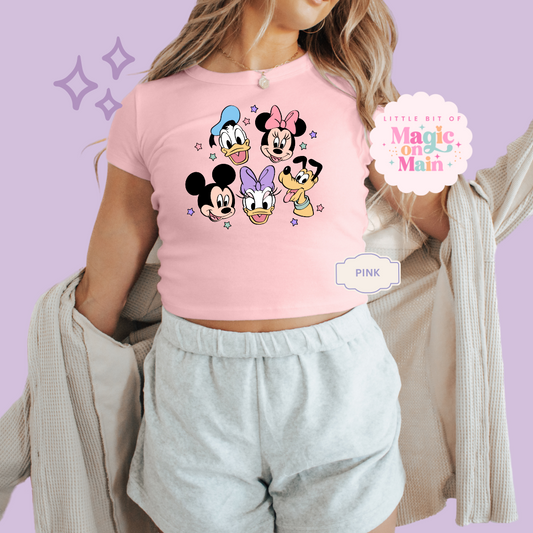 PRINTED MICKEY AND FRIENDS - WOMENS CROPPED RIBBED BABY TEE