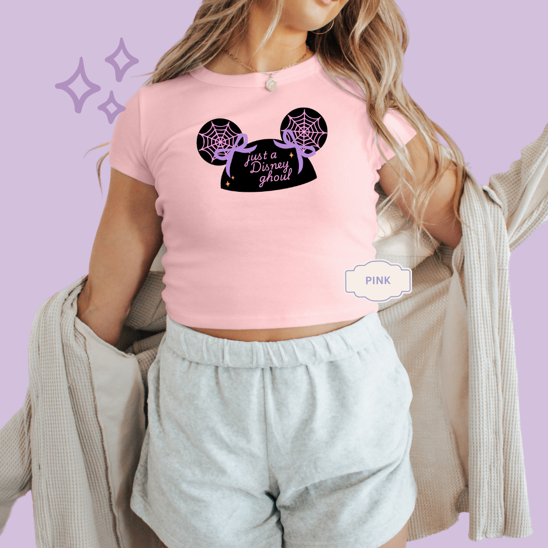PRINTED JUST A GHOUL HAT - EXCLUSIVE TO MoM - WOMENS CROPPED RIBBED BABY TEE