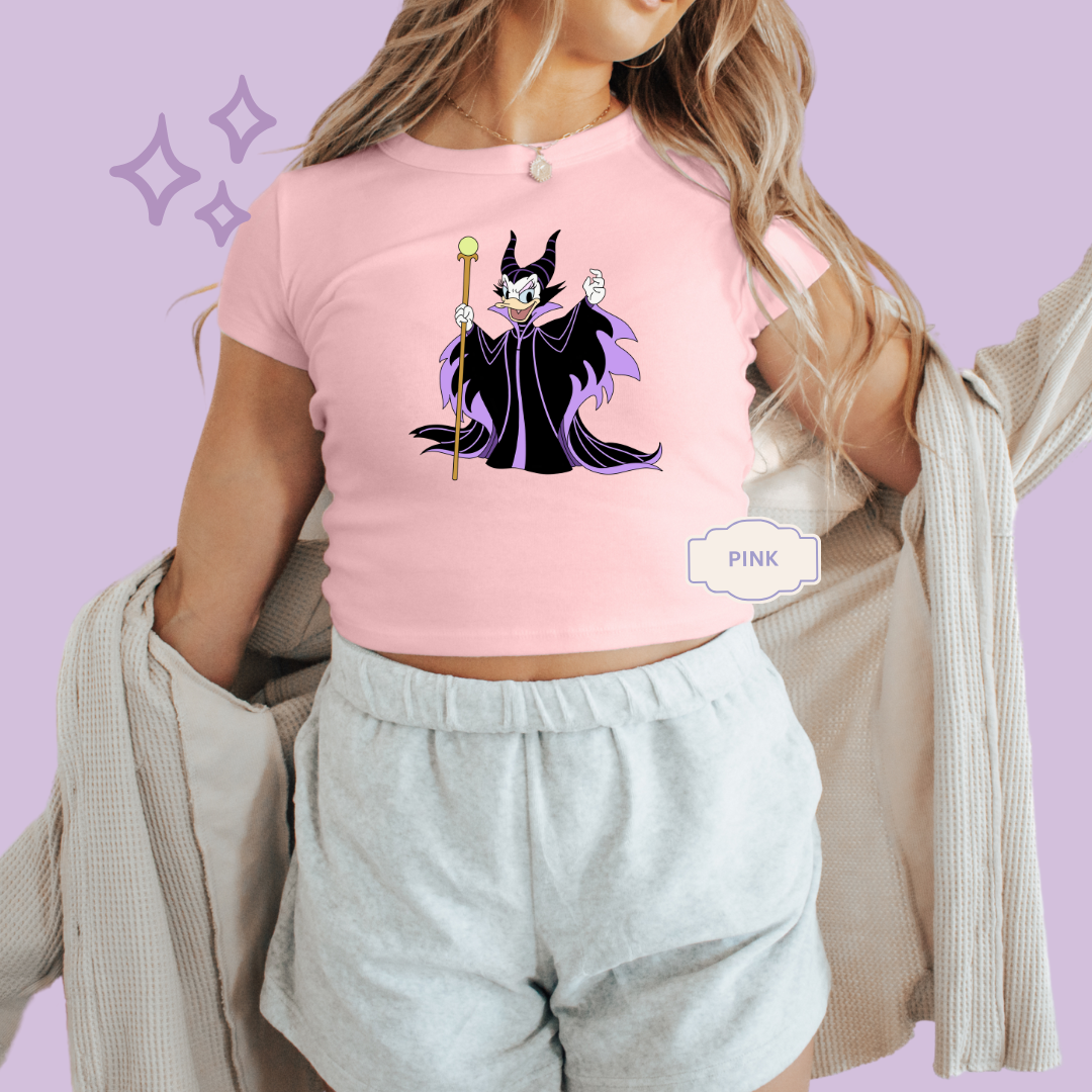 PRINTED MALEFICENT DAISY - WOMENS CROPPED RIBBED BABY TEE