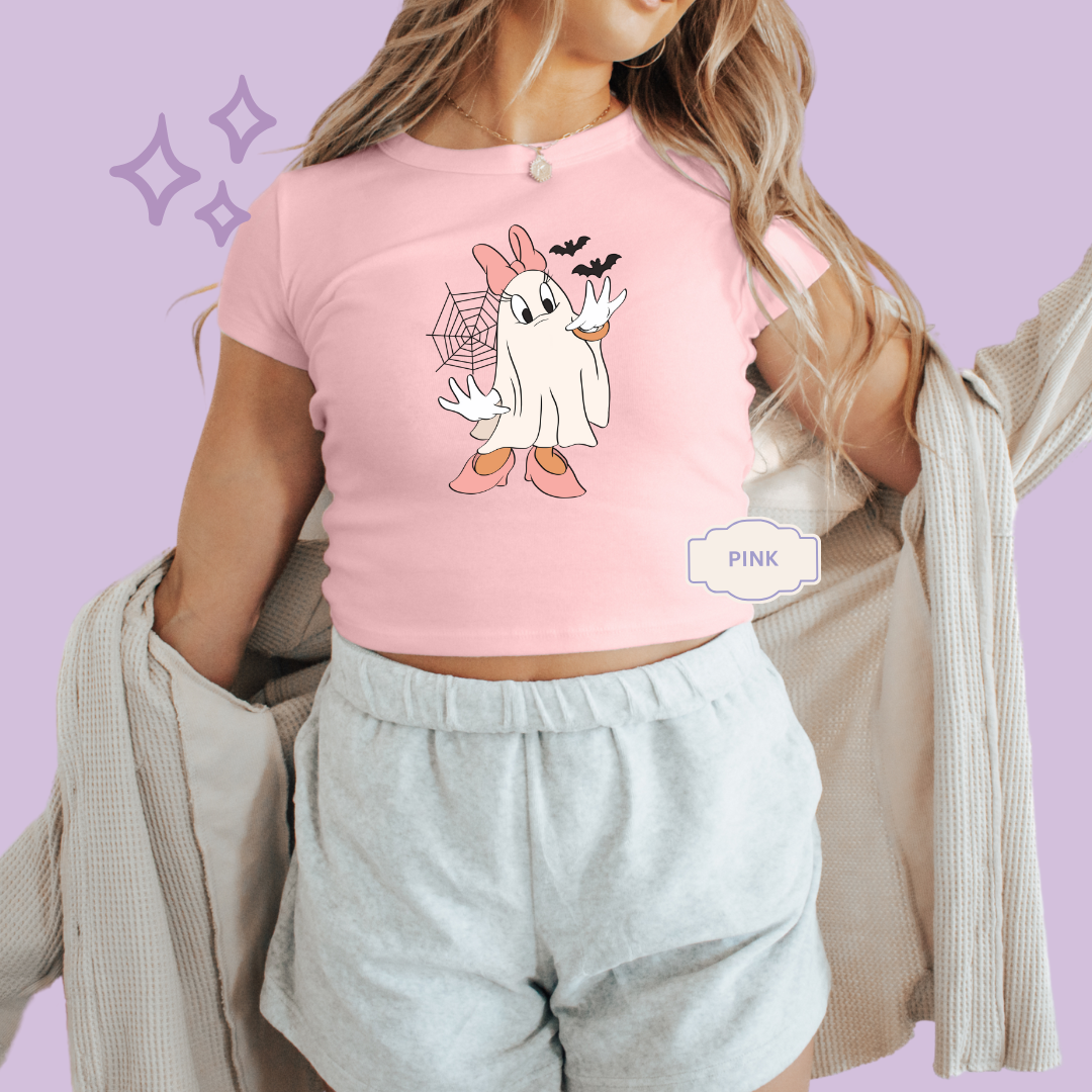 PRINTED GHOST DAISY  - WOMENS CROPPED RIBBED BABY TEE