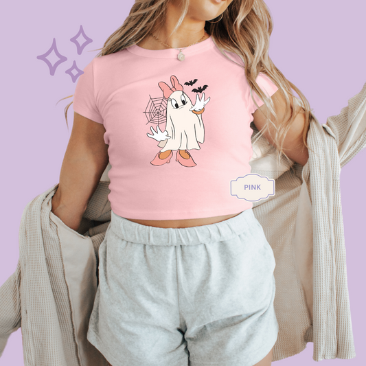 PRINTED GHOST DAISY  - WOMENS CROPPED RIBBED BABY TEE