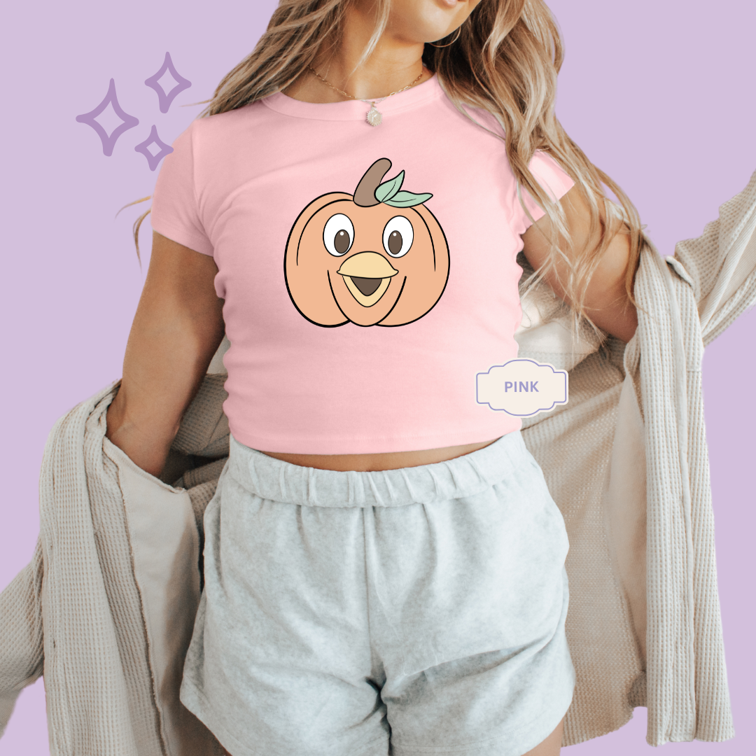 PRINTED ORANGE BIRD PUMPKIN - WOMENS CROPPED RIBBED BABY TEE