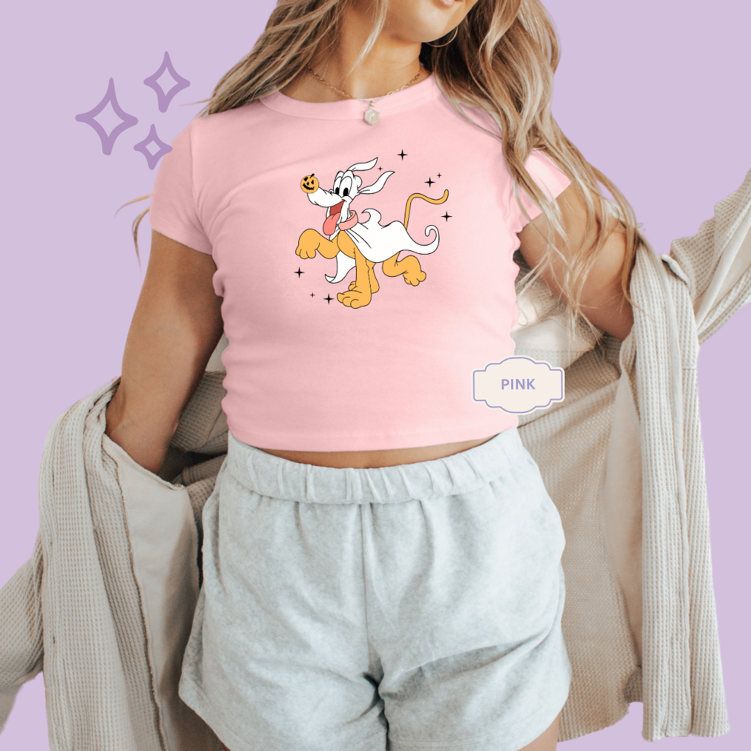 PRINTED HALLOWEEN PLUTO - WOMENS CROPPED RIBBED BABY TEE