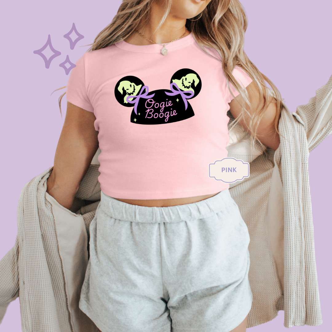 PRINTED BOOGIE BASH HAT - EXCLUSIVE TO MoM - WOMENS CROPPED RIBBED BABY TEE