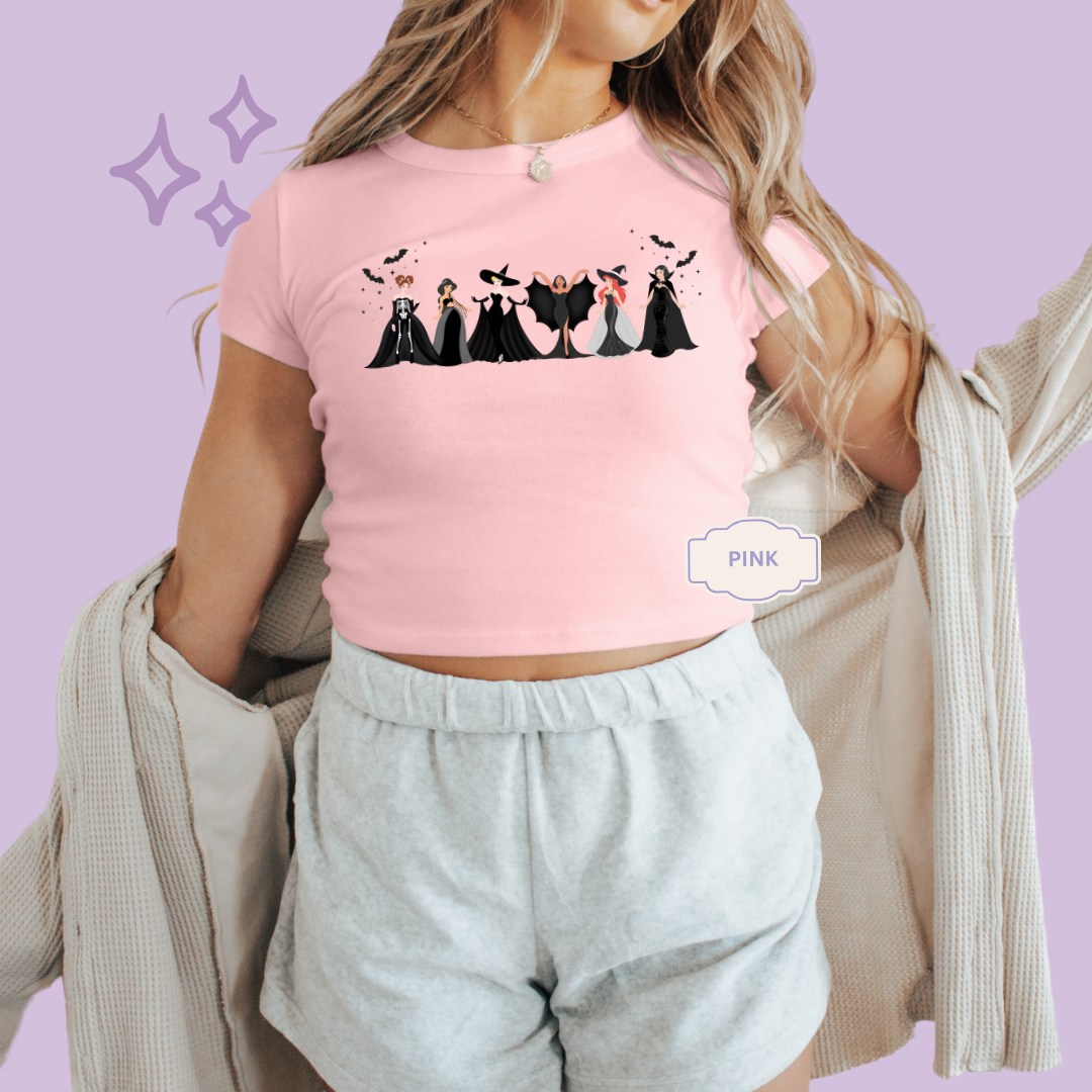 PRINTED SPOOKY PRINCESSES - WOMENS CROPPED RIBBED BABY TEE