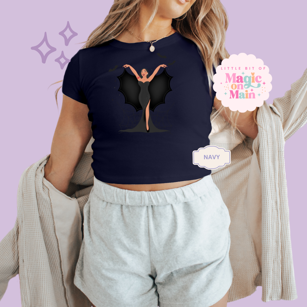 PRINTED SPOOKY POCAHONTAS - WOMENS CROPPED RIBBED BABY TEE