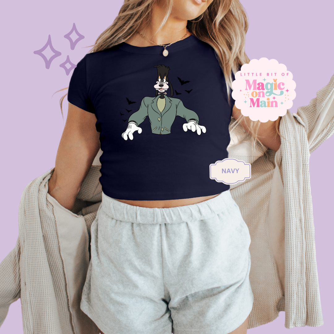 PRINTED HALLOWEEN GOOFY - EXCLUSIVE TO MoM - WOMENS CROPPED RIBBED BABY TEE