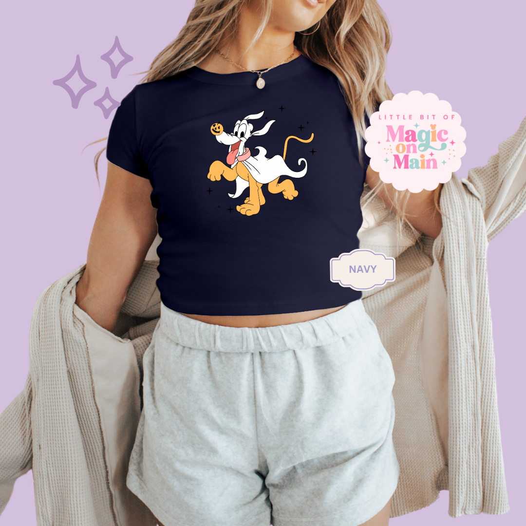 PRINTED HALLOWEEN PLUTO - WOMENS CROPPED RIBBED BABY TEE