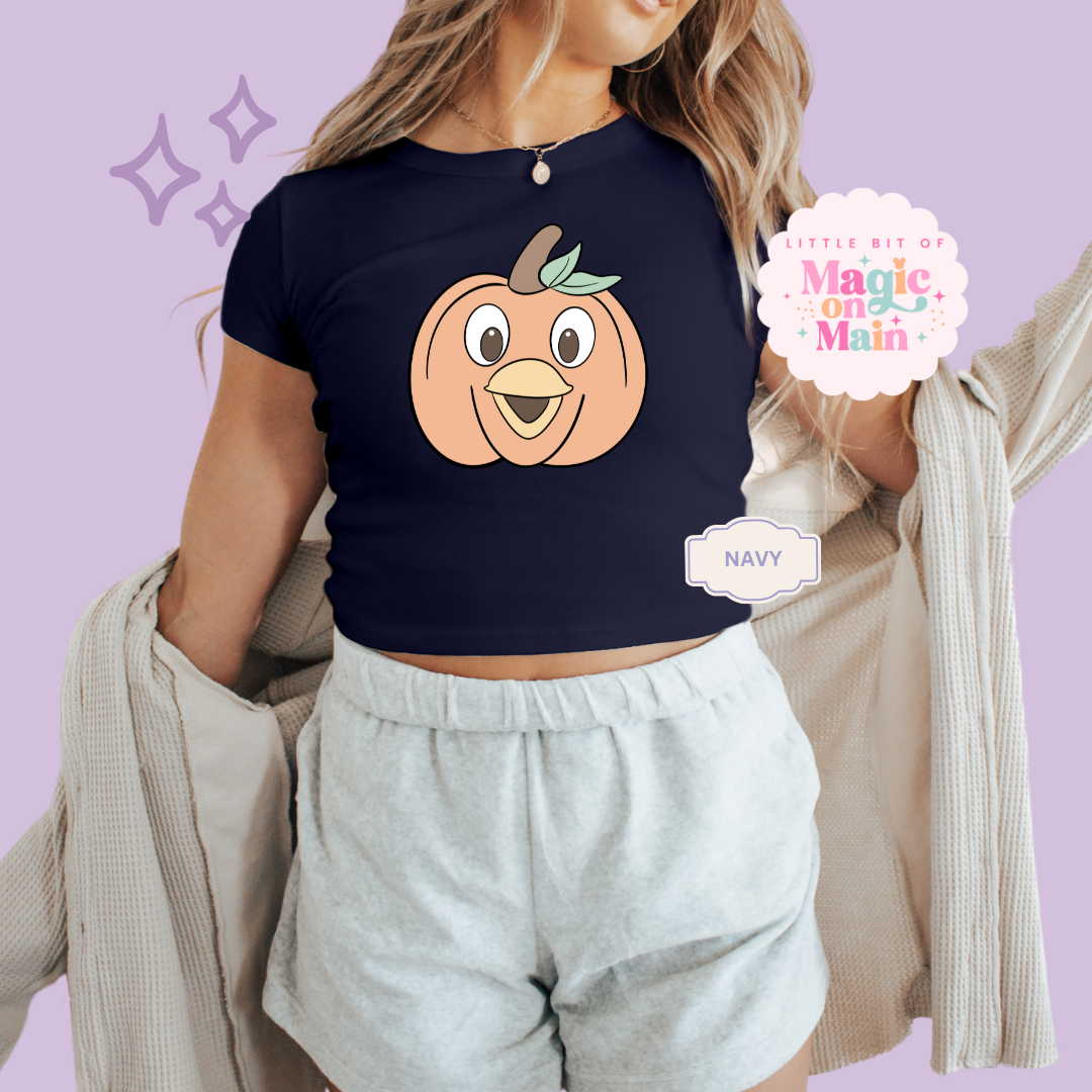 PRINTED ORANGE BIRD PUMPKIN - WOMENS CROPPED RIBBED BABY TEE