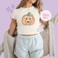 PRINTED ORANGE BIRD PUMPKIN - WOMENS CROPPED RIBBED BABY TEE