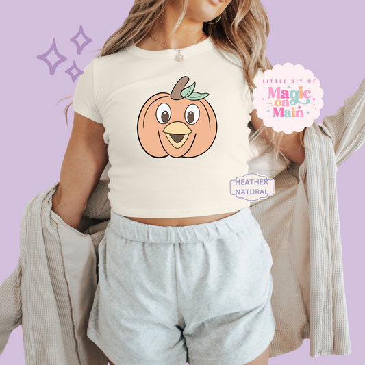 PRINTED ORANGE BIRD PUMPKIN - WOMENS CROPPED RIBBED BABY TEE