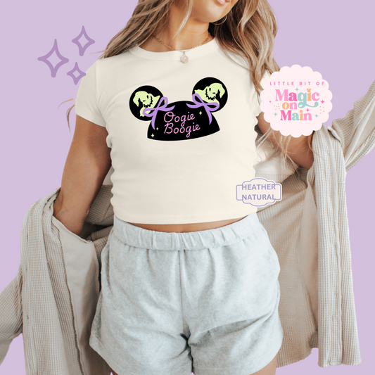 PRINTED BOOGIE BASH HAT - EXCLUSIVE TO MoM - WOMENS CROPPED RIBBED BABY TEE