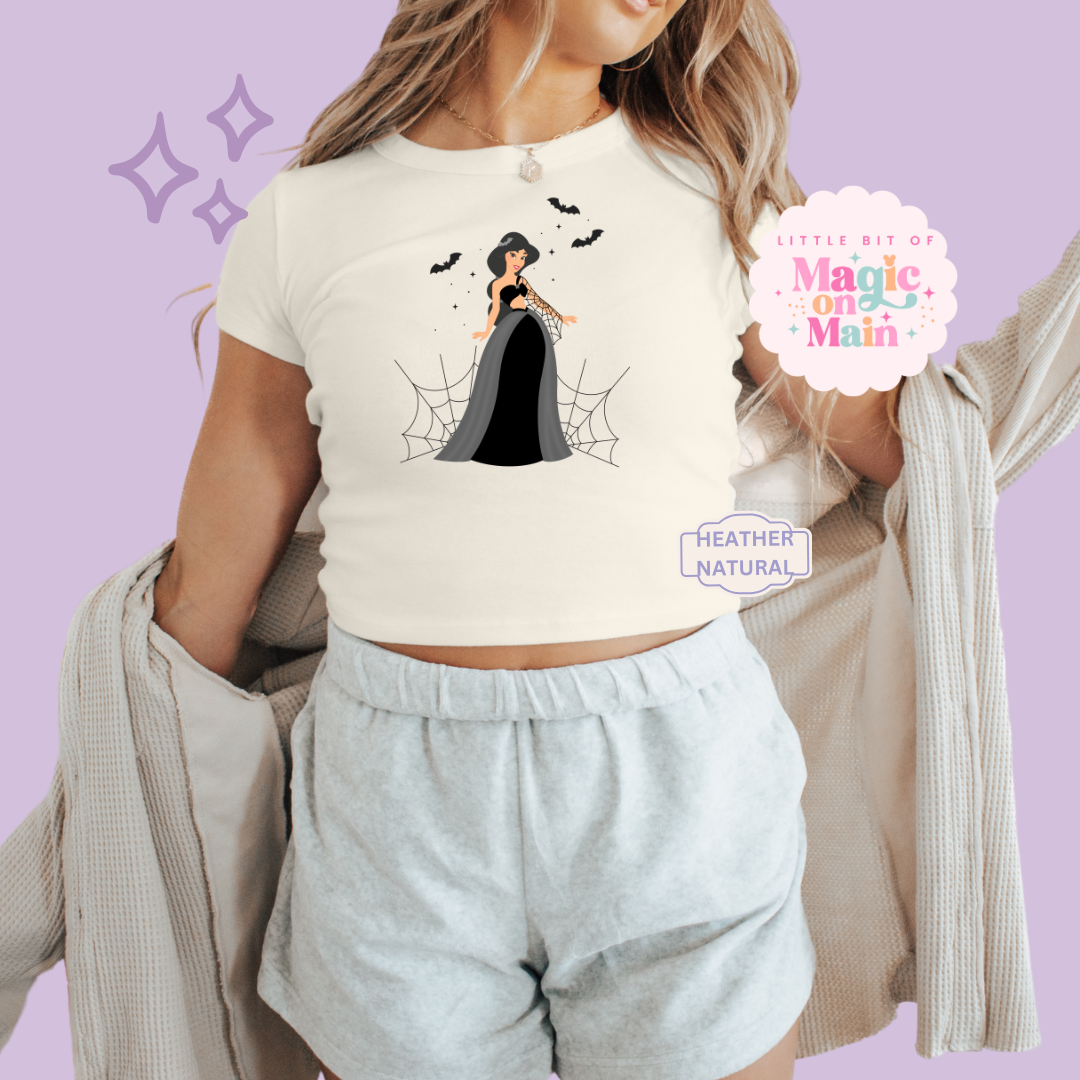 PRINTED SPOOKY JASMINE - WOMENS CROPPED RIBBED BABY TEE