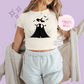 PRINTED SPOOKY CINDY - WOMENS CROPPED RIBBED BABY TEE