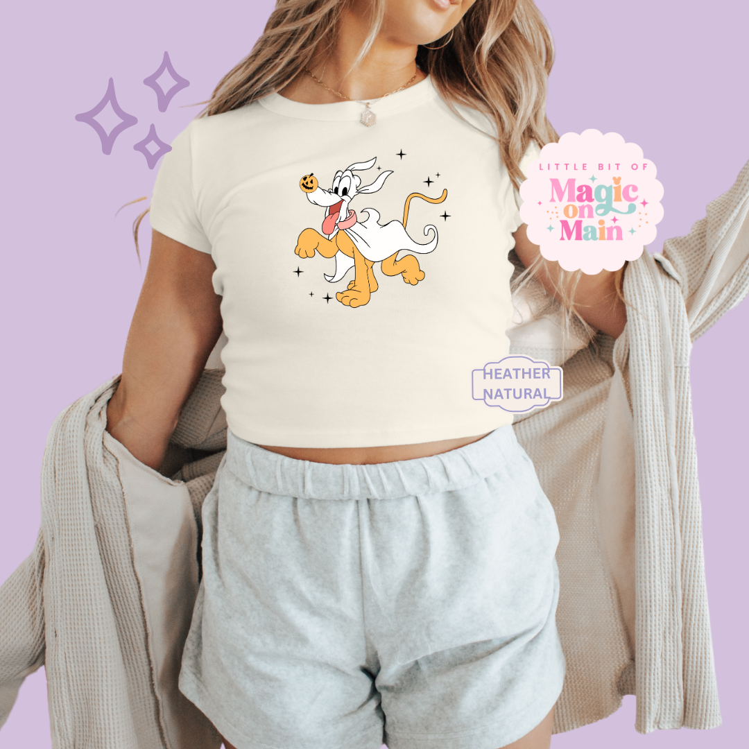 PRINTED HALLOWEEN PLUTO - WOMENS CROPPED RIBBED BABY TEE