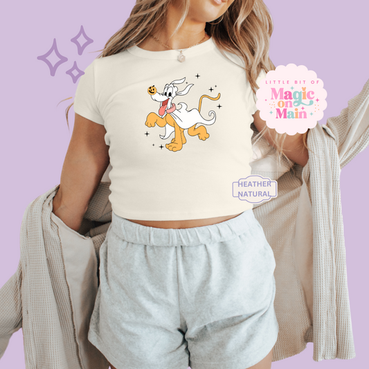 PRINTED HALLOWEEN PLUTO - WOMENS CROPPED RIBBED BABY TEE