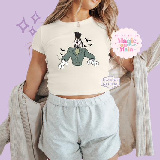 PRINTED HALLOWEEN GOOFY - EXCLUSIVE TO MoM - WOMENS CROPPED RIBBED BABY TEE