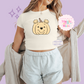 PRINTED POOH PUMPKIN - WOMENS CROPPED RIBBED BABY TEE
