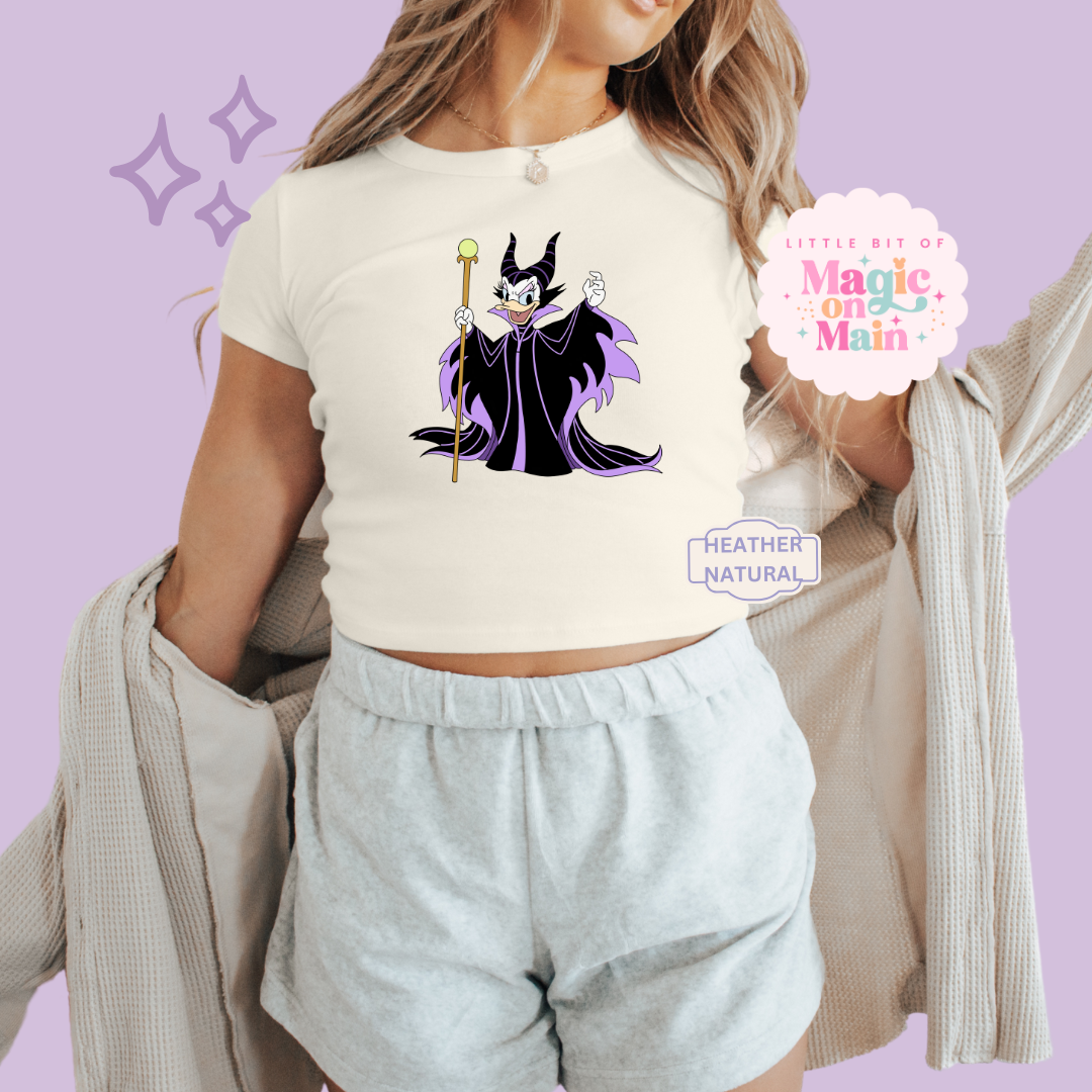 PRINTED MALEFICENT DAISY - WOMENS CROPPED RIBBED BABY TEE