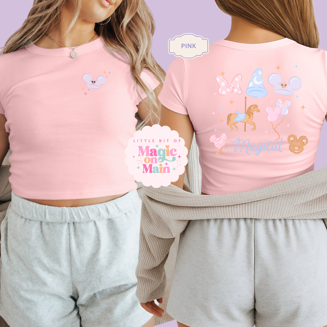 PRINTED MAGICAL FRONT AND BACK - EXCLUSIVE TO MoM - WOMENS CROPPED RIBBED BABY TEE
