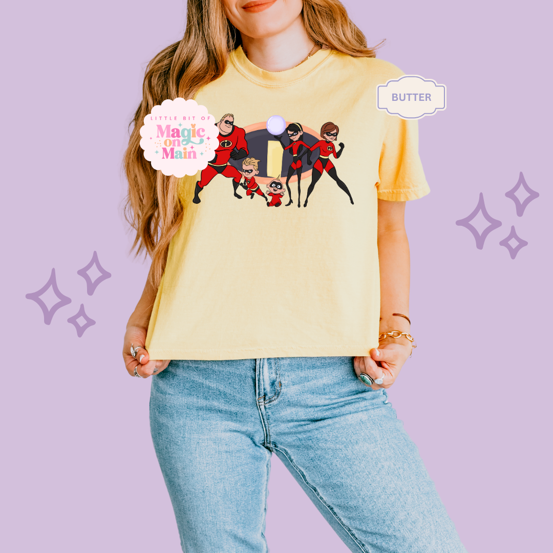 PRINTED SUPER HERO FAMILY NO SPARKLE - EXCLUSIVE TO MoM- WOMENS BOXY T-SHIRT