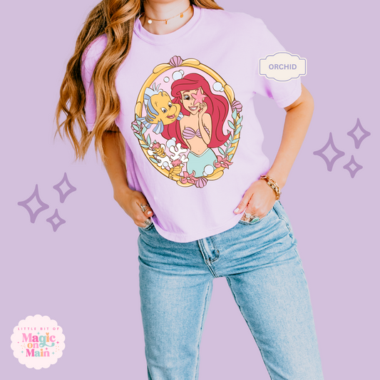 PRINTED MERMAID WITH FISH FRIEND - WOMENS BOXY T-SHIRT
