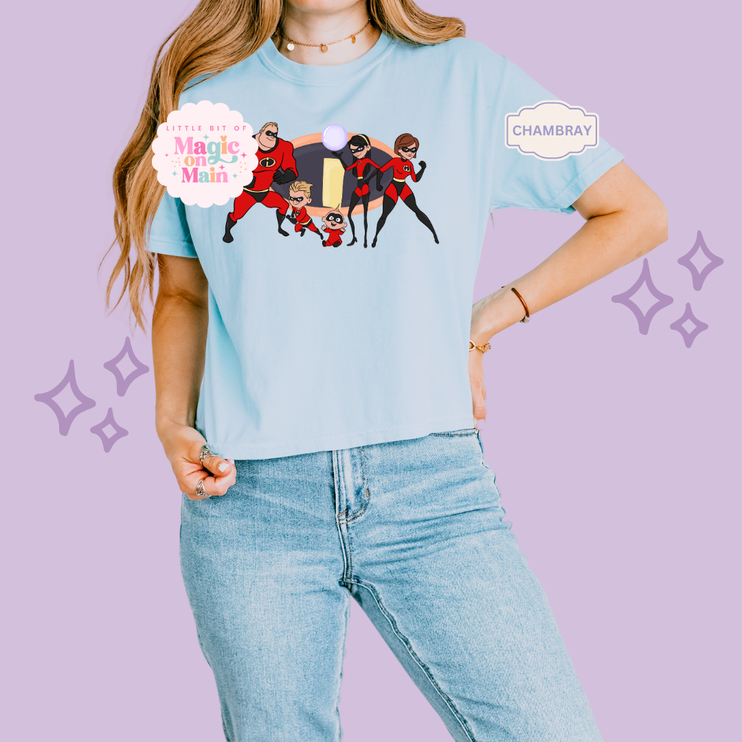 PRINTED SUPER HERO FAMILY NO SPARKLE - EXCLUSIVE TO MoM- WOMENS BOXY T-SHIRT