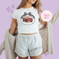 PRINTED RED CAR COQUETTE  - WOMENS CROPPED RIBBED BABY TEE