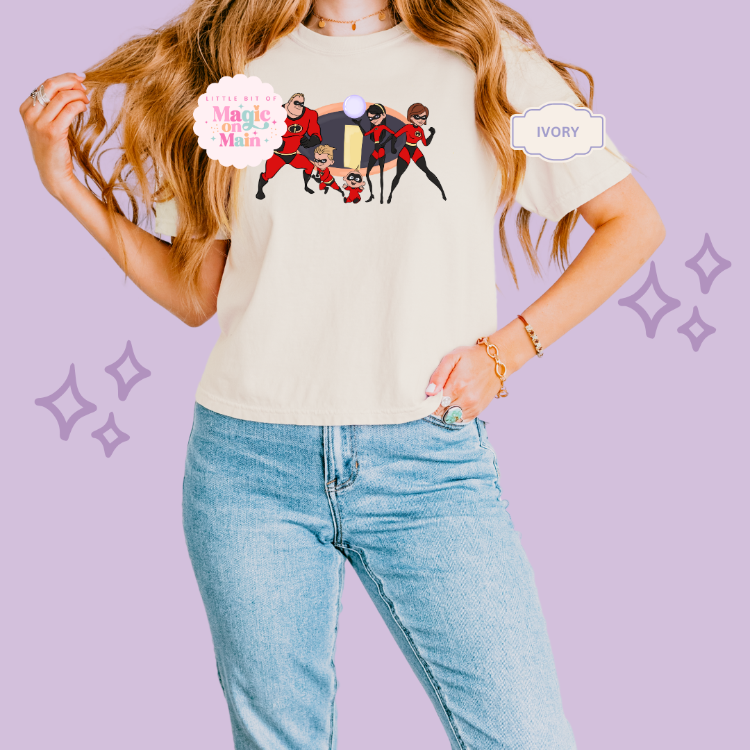 PRINTED SUPER HERO FAMILY NO SPARKLE - EXCLUSIVE TO MoM- WOMENS BOXY T-SHIRT