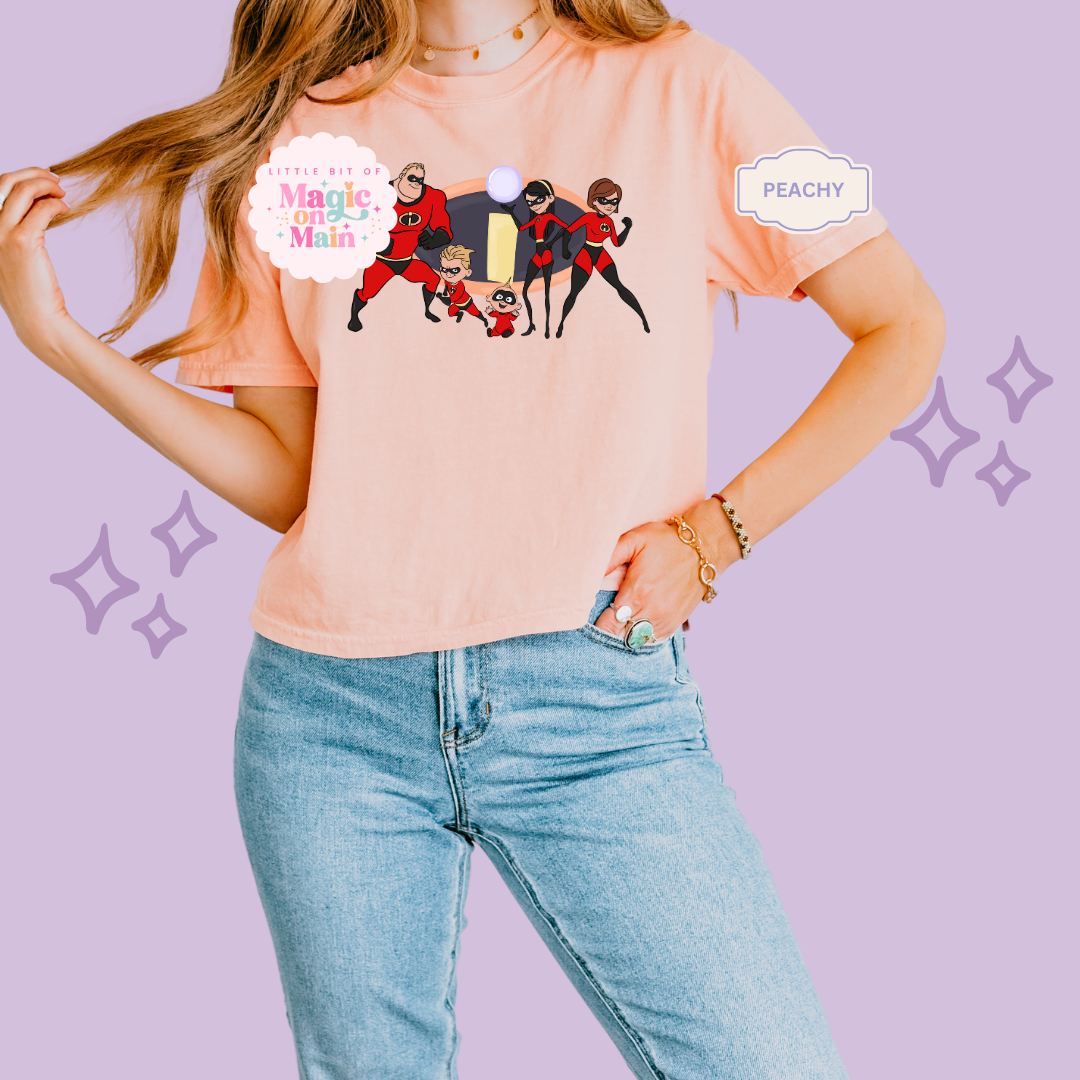 PRINTED SUPER HERO FAMILY NO SPARKLE - EXCLUSIVE TO MoM- WOMENS BOXY T-SHIRT