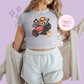 PRINTED CAR FRIENDS - WOMENS CROPPED RIBBED BABY TEE