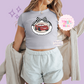 PRINTED RED CAR COQUETTE  - WOMENS CROPPED RIBBED BABY TEE