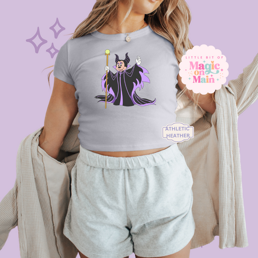 PRINTED MALEFICENT MINNIE - WOMENS CROPPED RIBBED BABY TEE