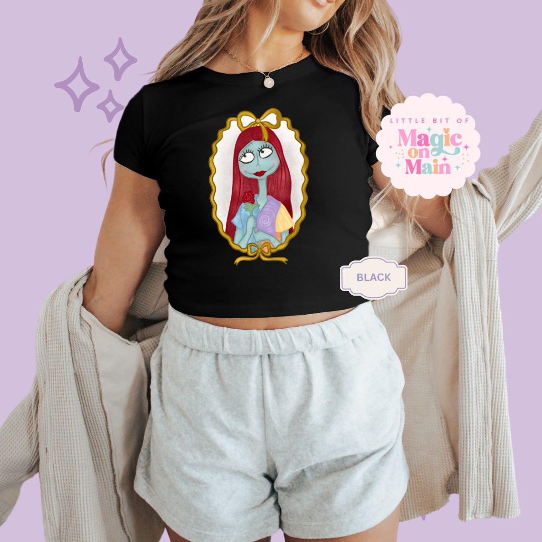 PRINTED SALLY - WOMENS CROPPED RIBBED BABY TEE