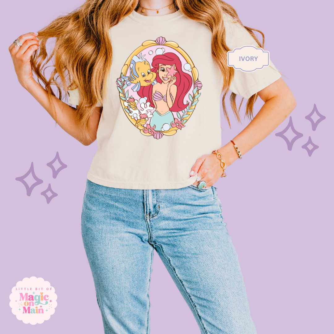PRINTED MERMAID WITH FISH FRIEND - WOMENS BOXY T-SHIRT