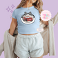 PRINTED RED CAR COQUETTE  - WOMENS CROPPED RIBBED BABY TEE
