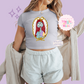 PRINTED SALLY - WOMENS CROPPED RIBBED BABY TEE