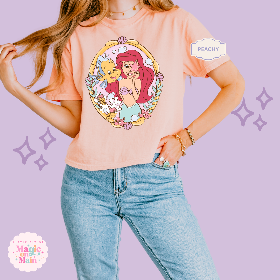 PRINTED MERMAID WITH FISH FRIEND - WOMENS BOXY T-SHIRT