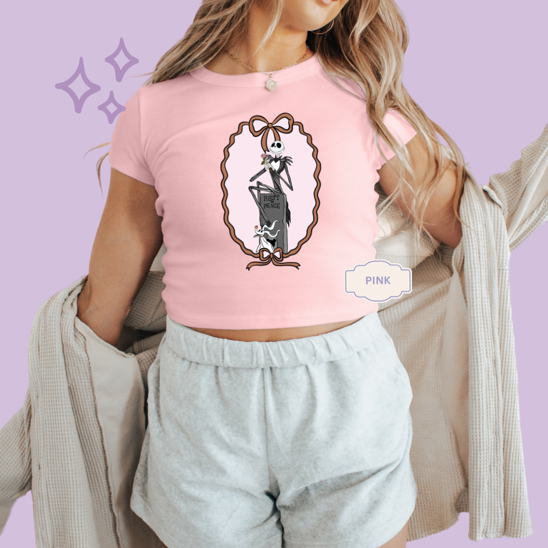 PRINTED JACK AND DOG - WOMENS CROPPED RIBBED BABY TEE