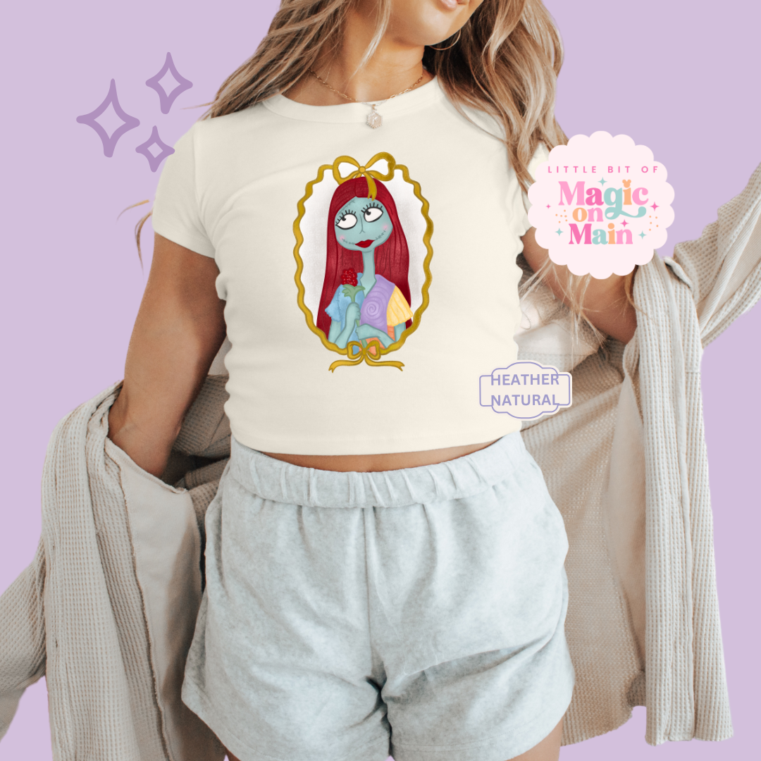 PRINTED SALLY - WOMENS CROPPED RIBBED BABY TEE