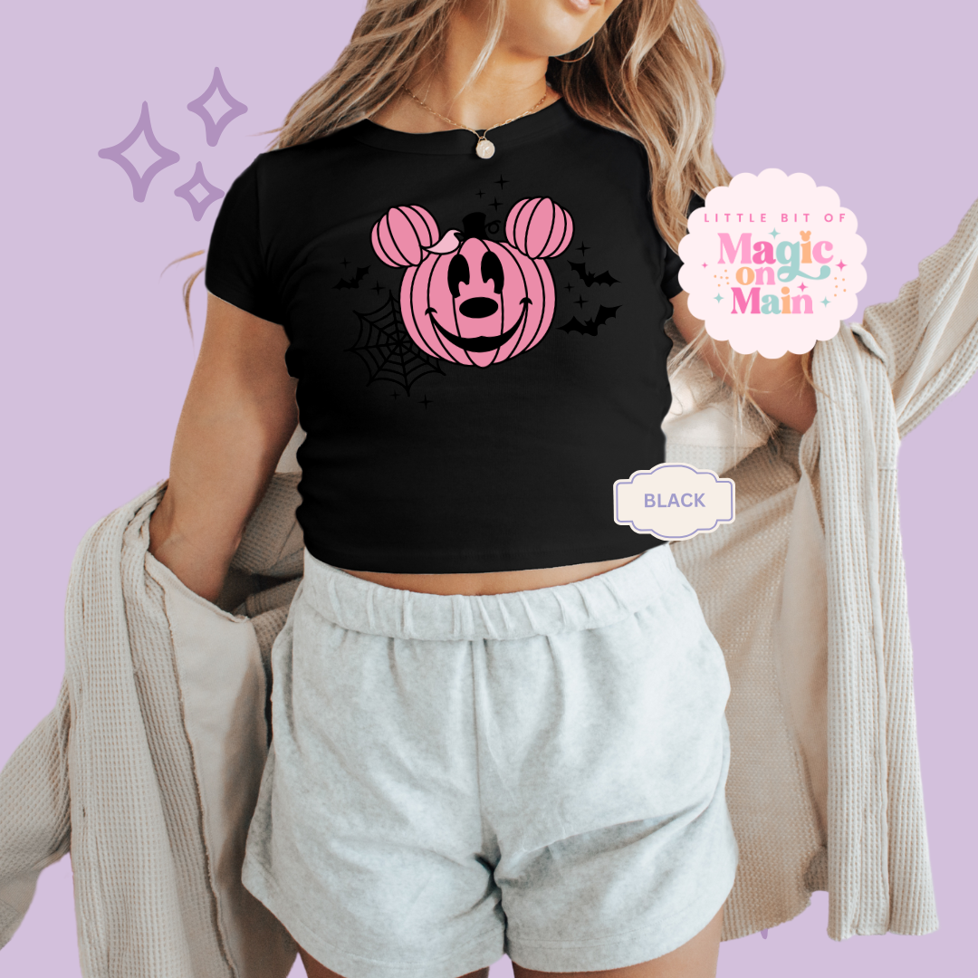 PRINTED PINK PUMPKIN - EXCLUSIVE TO MoM - WOMENS CROPPED RIBBED BABY TEE