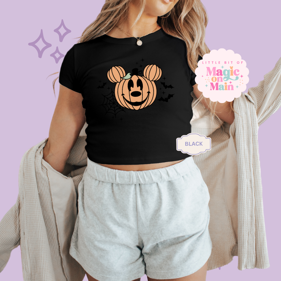 PRINTED ORANGE PUMPKIN - EXCLUSIVE TO MoM - WOMENS CROPPED RIBBED BABY TEE