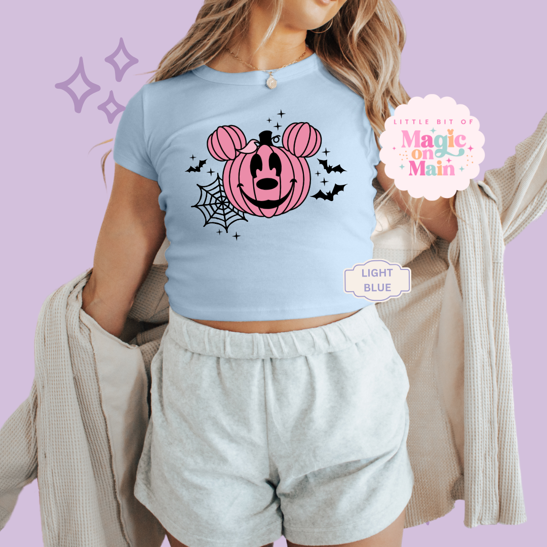 PRINTED PINK PUMPKIN - EXCLUSIVE TO MoM - WOMENS CROPPED RIBBED BABY TEE