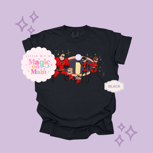PRINTED SUPER HERO FAMILY W/SPARKLE - EXCLUSIVE TO MoM - ADULT T-SHIRT